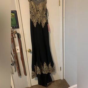 Long black dress with gold sequins size 8 women’s